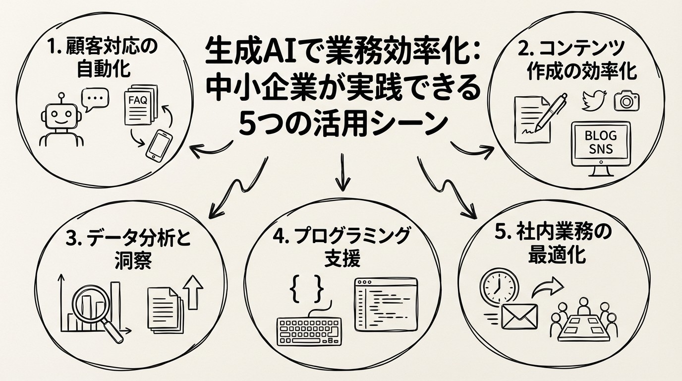 生成AIで業務効率化：中小企業が実践できる5つの活用シーンのイメージ